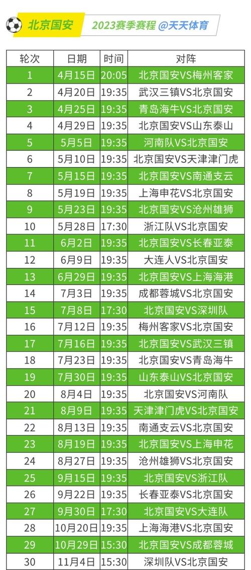 北京国安赛程2024赛程表